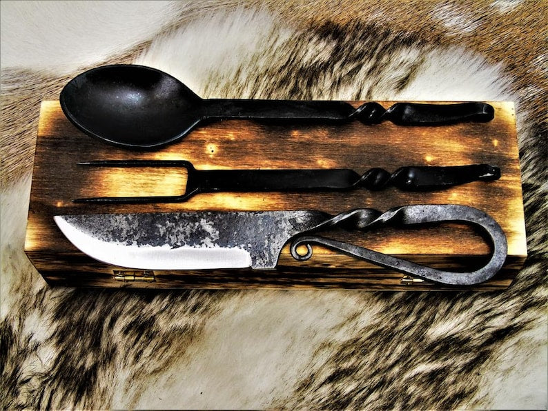 Medieval cutlery set, hand-forged